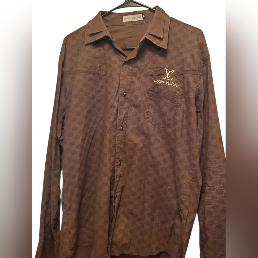 Louis Vuitton Brown Checkered Button-Down Shirt